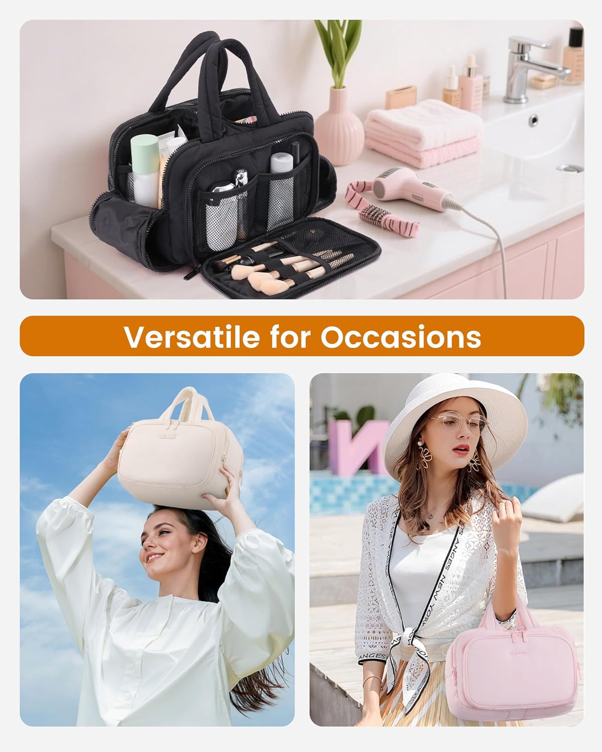 Thumbnail 6 de LOVEVOOK Kulturtasche Damen Groß – leichte Reise-Kosmetiktasche mit Nassfach und Griff, grau