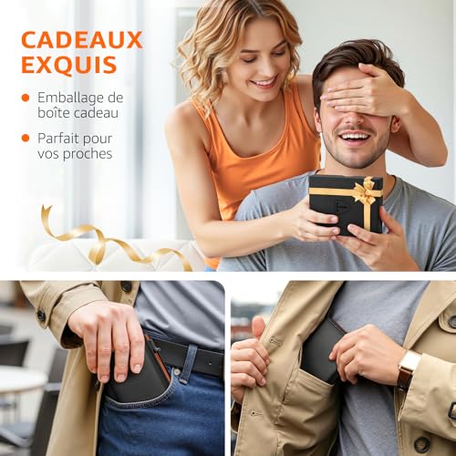 Thumbnail 6 de Portefeuille Homme TE EHON en Cuir – Pop Up RFID, 10,1 x 7 x 2,5 cm, Noir/Orange