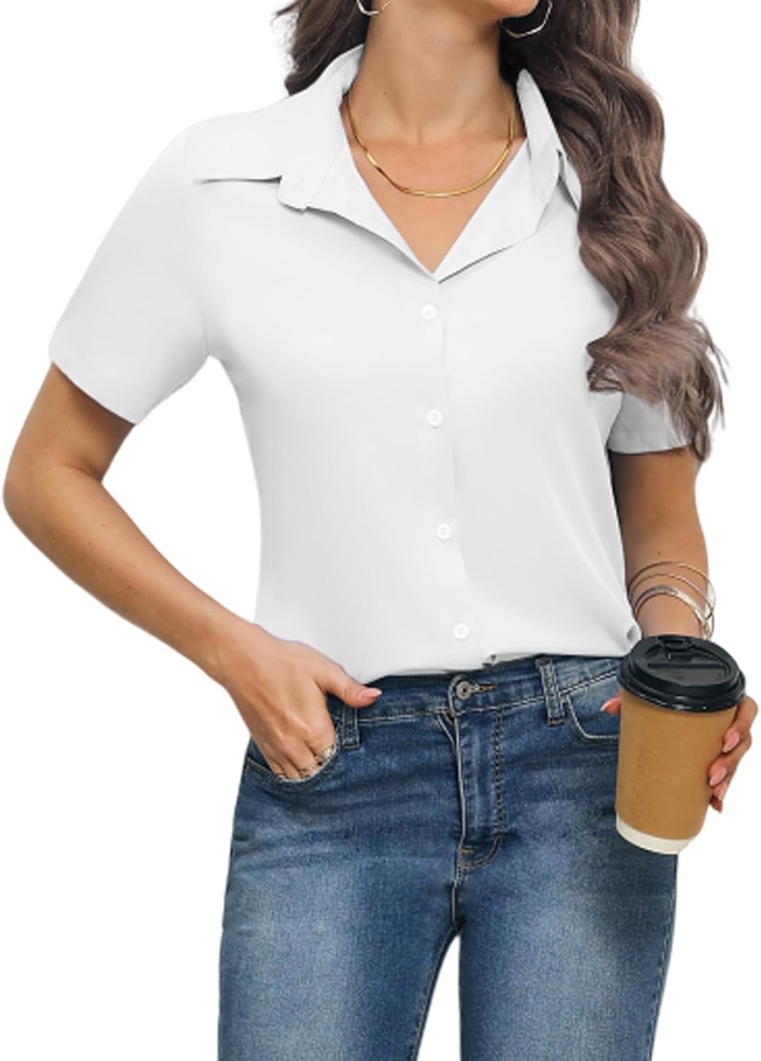Detalle de Zeagoo Chemisier Femme Blanc XXL Col V élégant