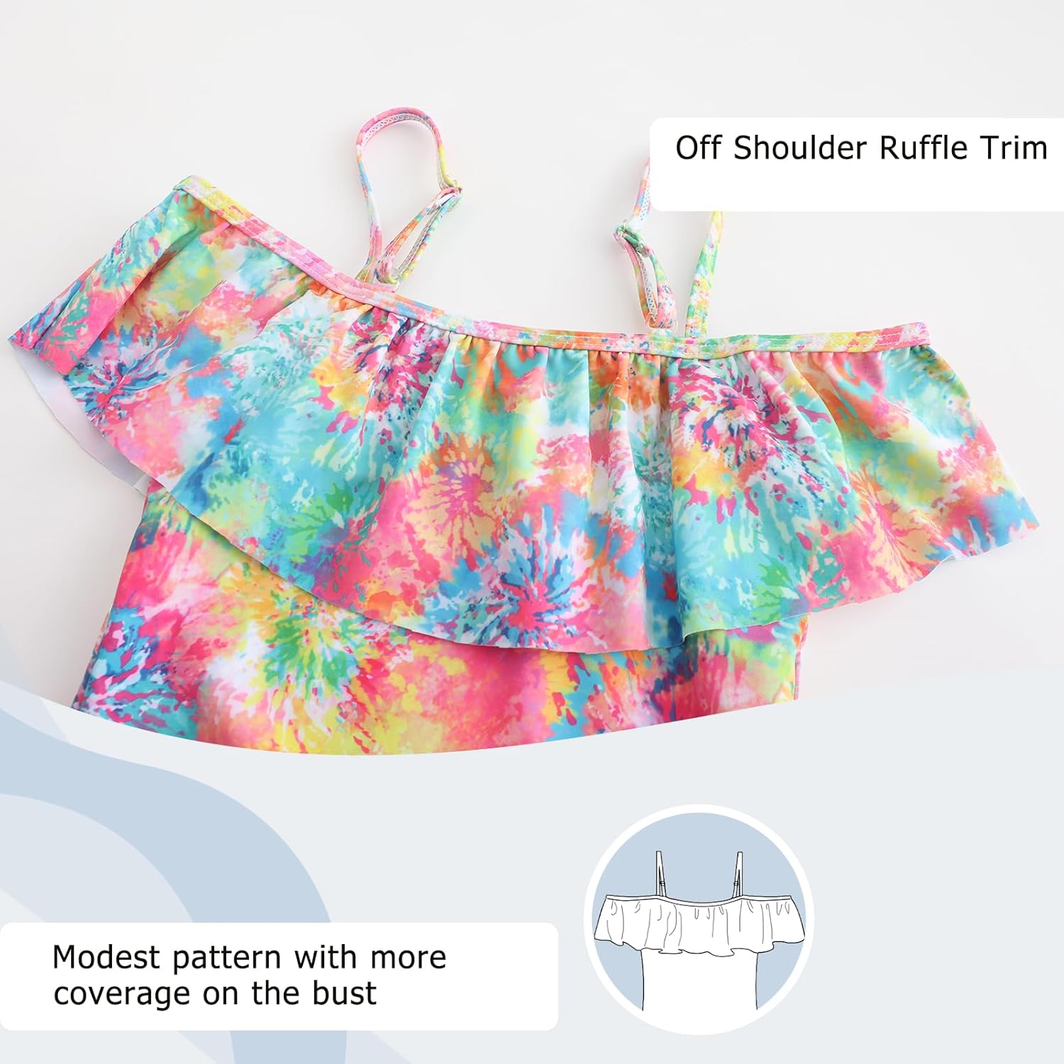 Thumbnail 3 de Aisyee Mädchen Badeanzug Kinder einteilig mit Rüschen & floralem Muster (3–16 Jahre)