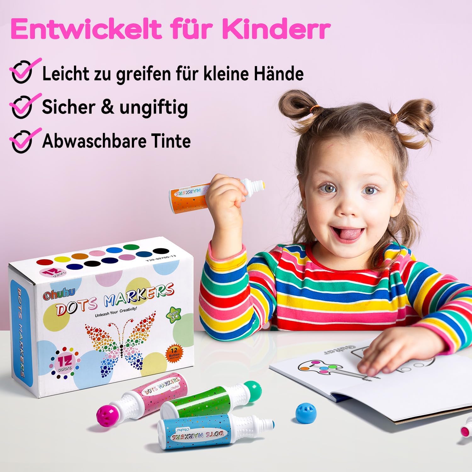 Detalle 2 de Ohuhu Bingo Dot Marker 12 Farben, 40 ml