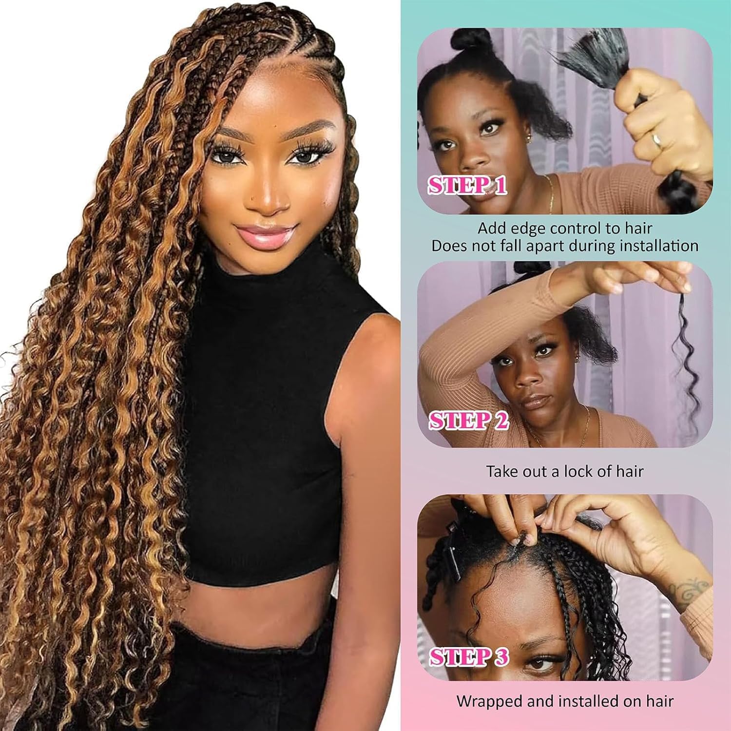 Thumbnail 2 de Human Braiding Hair for Boho Braids (2 Bundles/Pack, 110g, 20 Inch) Brazilian Deep Wave Boho Hair