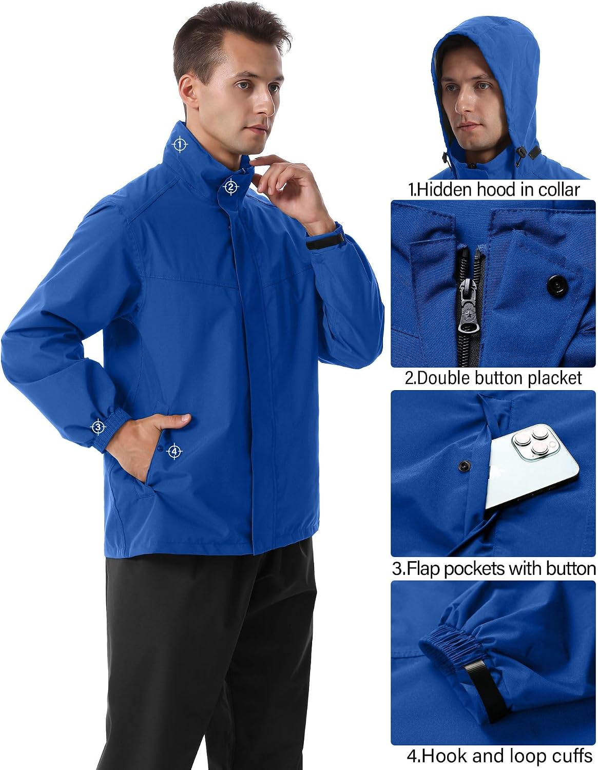 Detalle 2 de iCreek 202X Waterproof Rain Suit, Packable Two-Piece Set with Mesh Lining