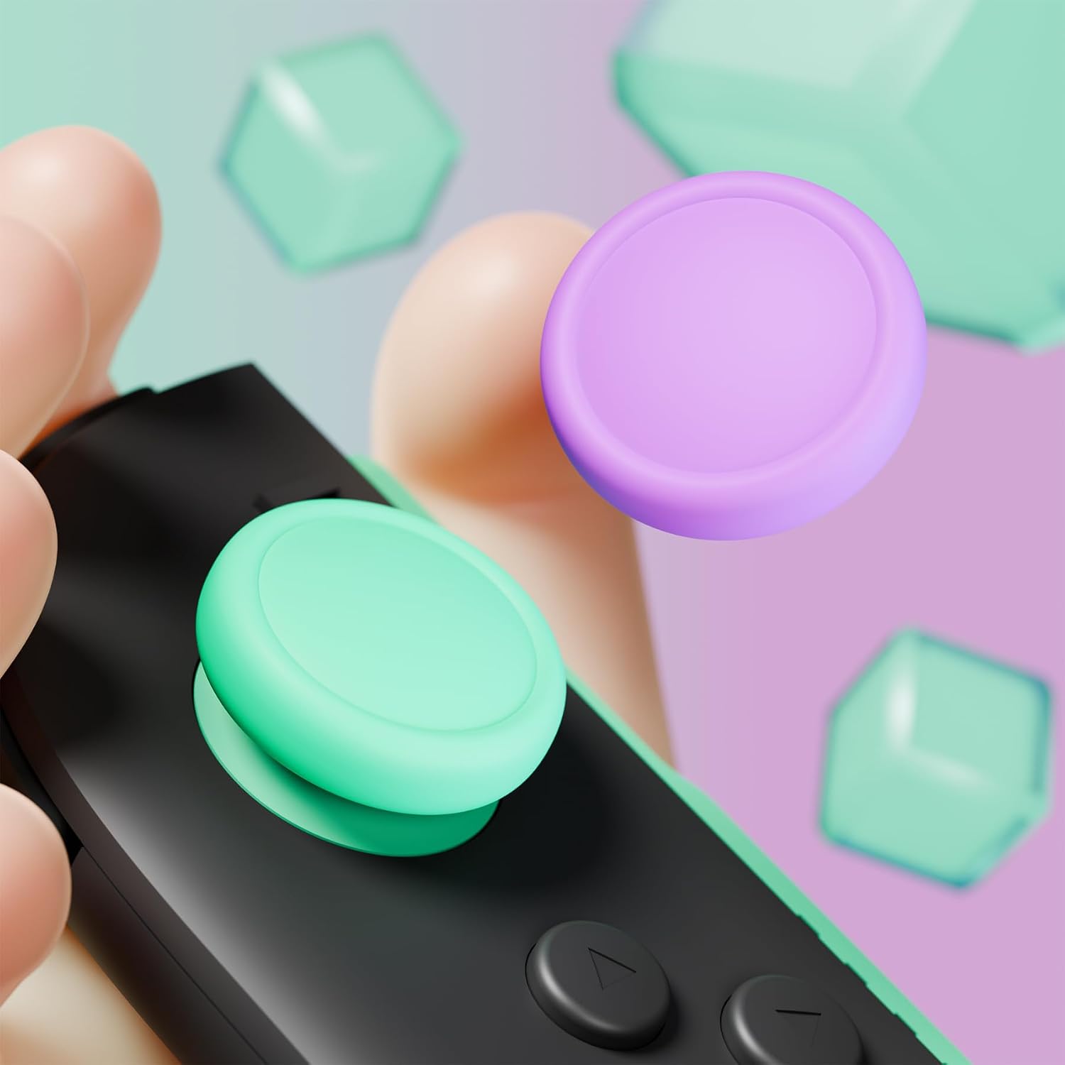 Thumbnail 4 de PlayVital Thumb Grips for Nintendo Switch 2 – 4-Pack Silicone Joystick Caps (Soft Violet & Mint Green)