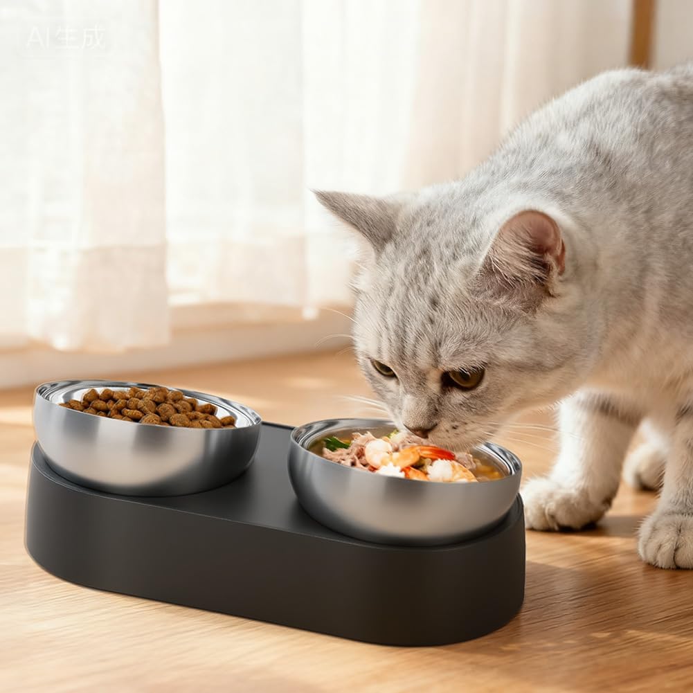 Thumbnail 6 de Alaoo Tilted Cat Bowls with Stand: Double Stainless Steel Feeding Station