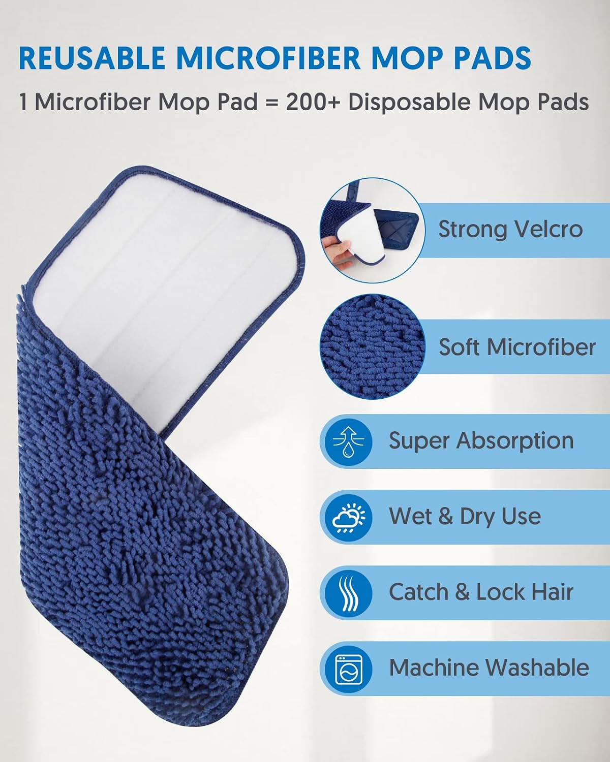 Detalle de BPAWA 150cm flat microfibre mop with 4 pads 🧹