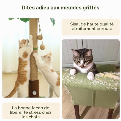 Thumbnail 4 de Woochpet Arbre à chat d’intérieur 90 cm avec corde en sisal et feuilles Monstera 3D