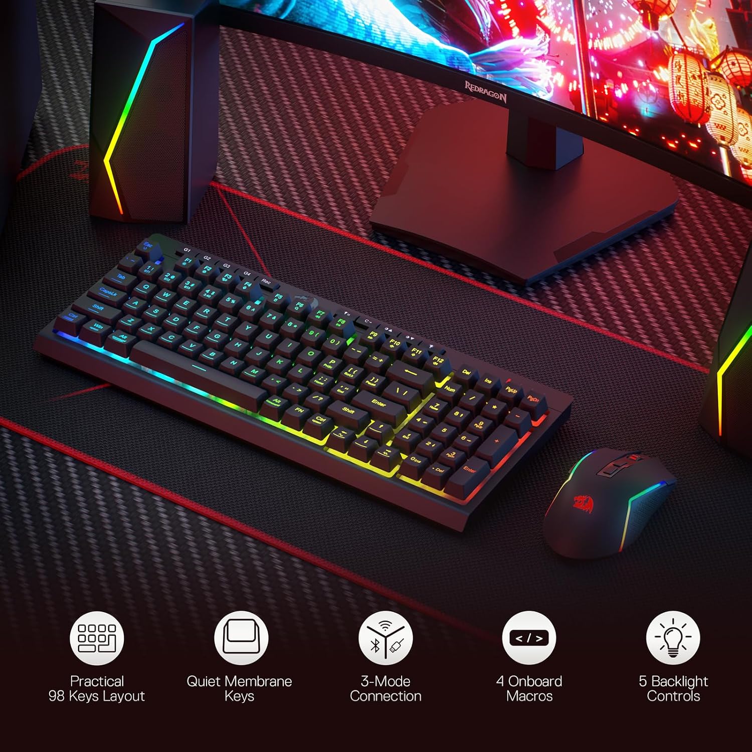 Thumbnail 1 de Redragon BS142 Wireless Gaming Keyboard & Mouse Combo (K515 Pro + M693 Pro) – 98-key RGB bundle