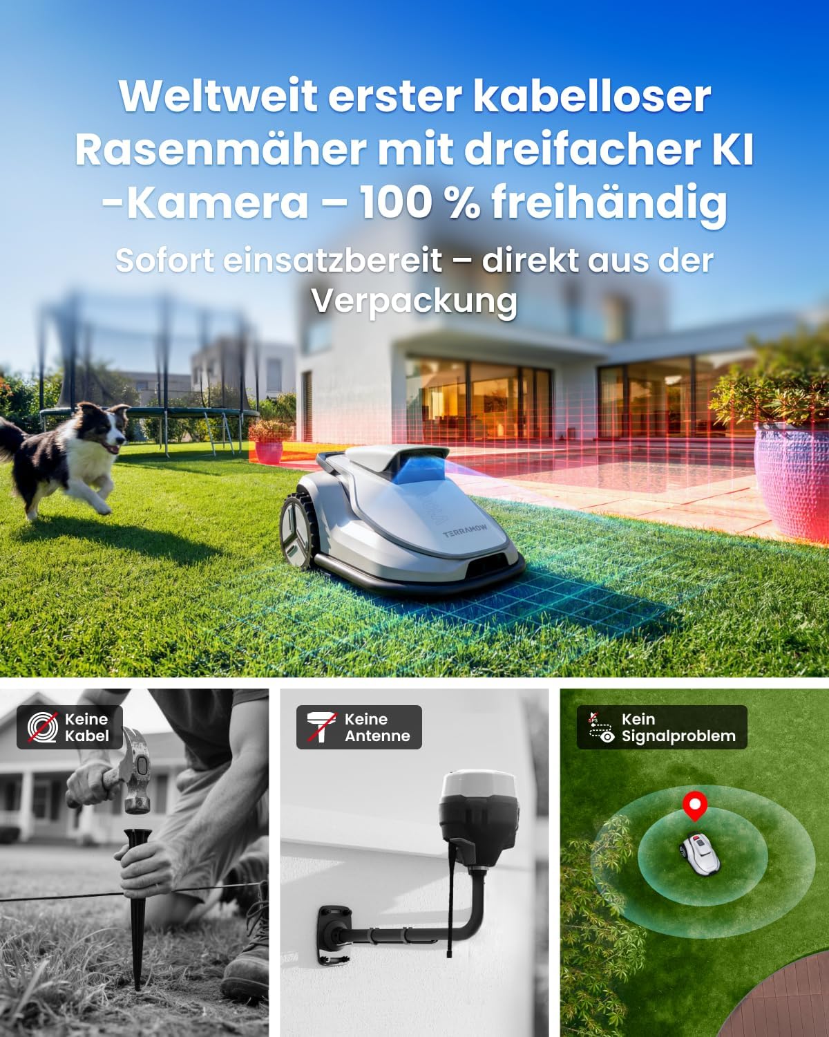 Detalle de TerraMow V600 Mähroboter – kabellos, KI-Vision-Navigation, bis 600 m²