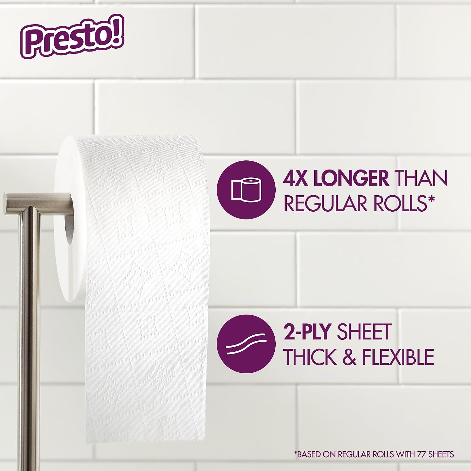 Detalle de Amazon Brand - Presto! FSC Certified 319 Sheet Roll Toilet Paper, Ultra 3-Ply, Unscented (Pack of 4, 24 Mega Rolls)