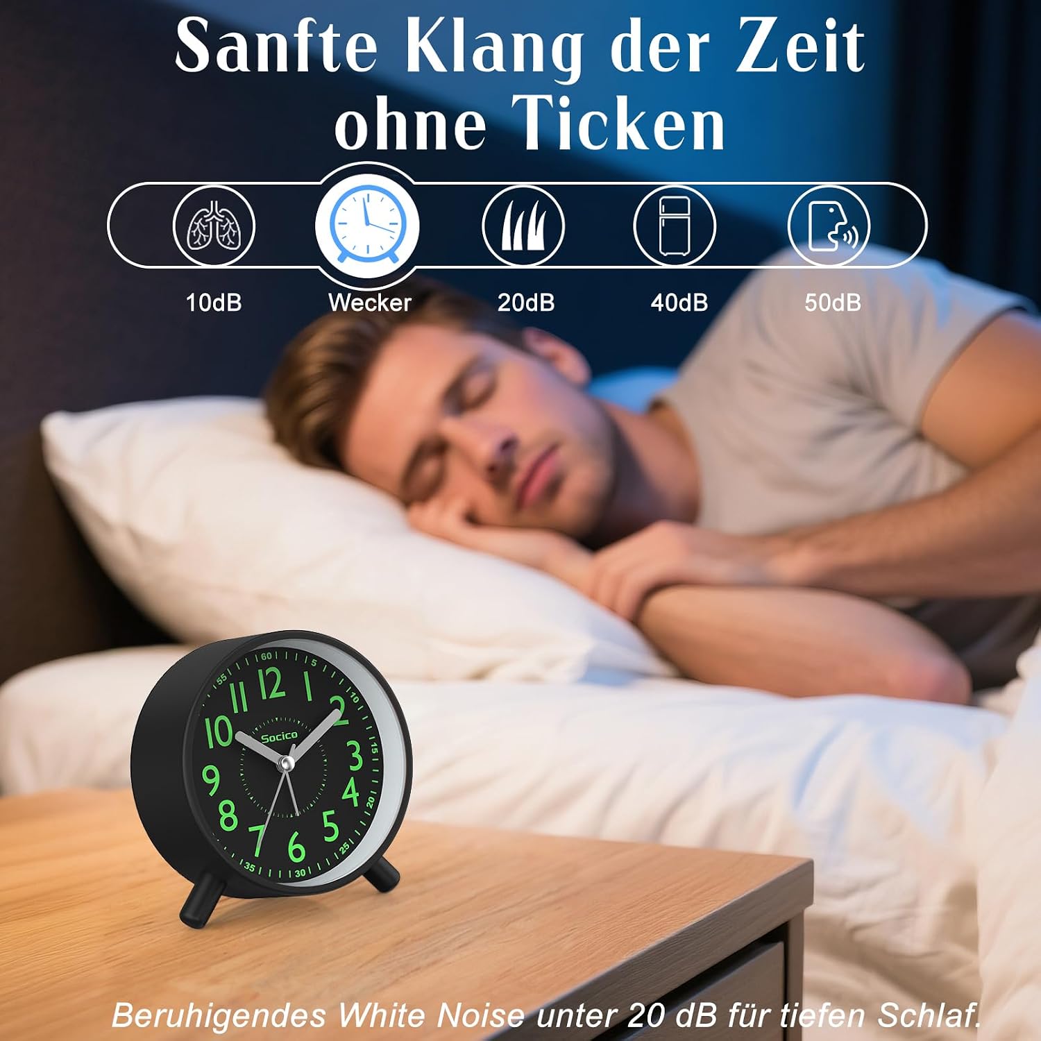 Detalle 2 de SOCICO Analoger Wecker mit Nachtlicht