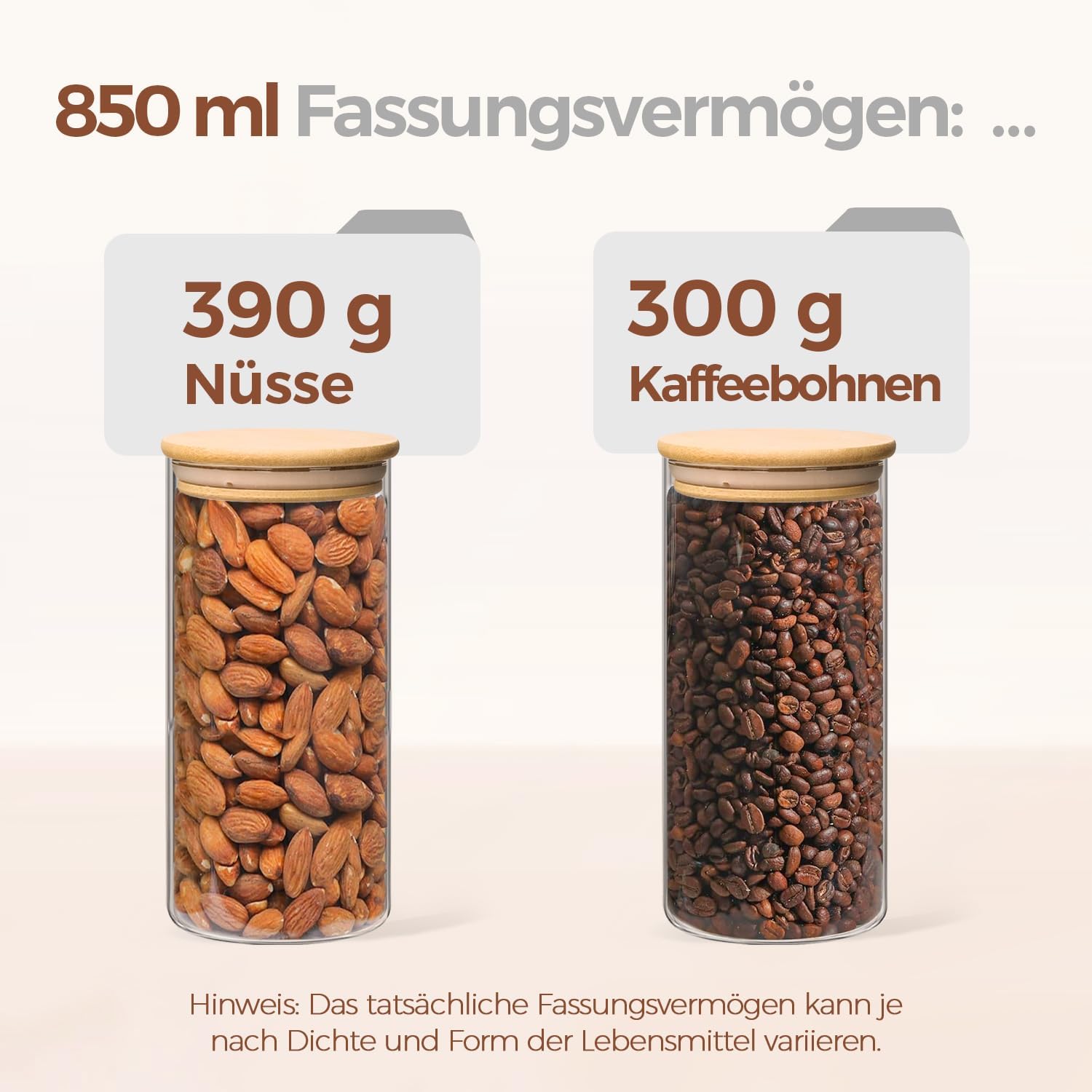 Thumbnail 2 de ComSaf Glasbehälter 850 ml × 3 – Stapelbare, luftdichte Vorratsgläser mit Bambusdeckel