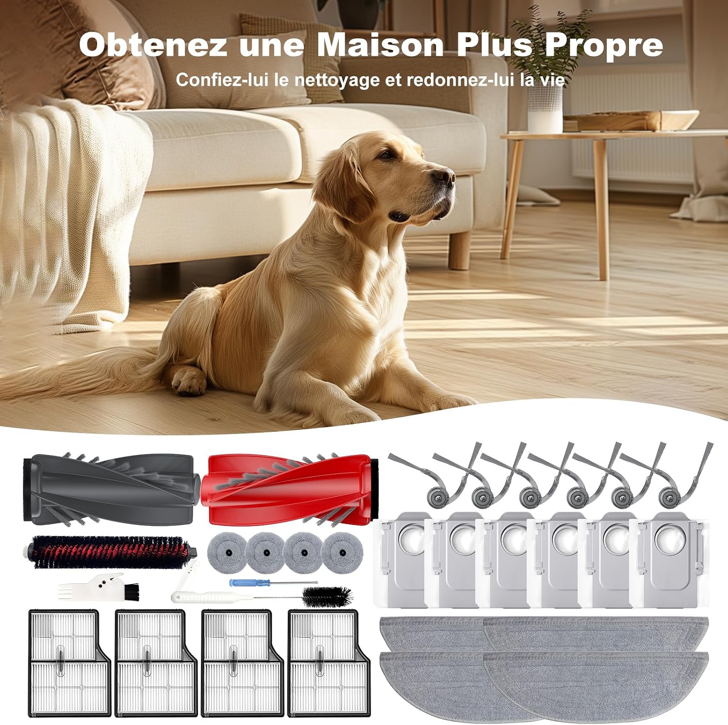 Thumbnail 2 de Yivy kit d’accessoires pour Roborock SAROS 10 / G30 (lot de 30) : brosses, filtres, serpillières et sacs