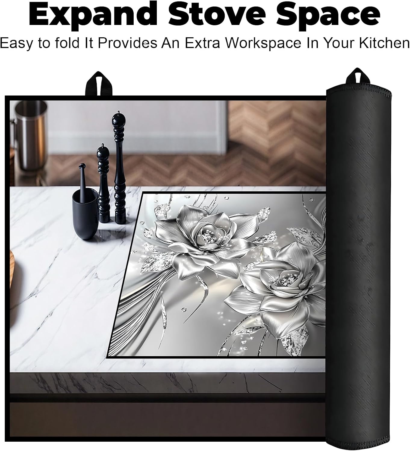 Detalle de Rose Glass Stove Top Cover and Drying Mat, 30" x 21