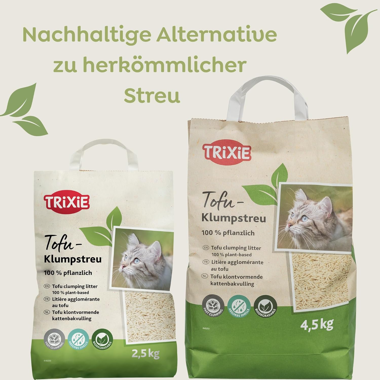 Detalle 2 de Trixie Tofu-Klumpstreu 2,5 kg – staubarmes, geruchsneutralisierendes und biologisch abbaubares Katzenstreu für Katzentoiletten