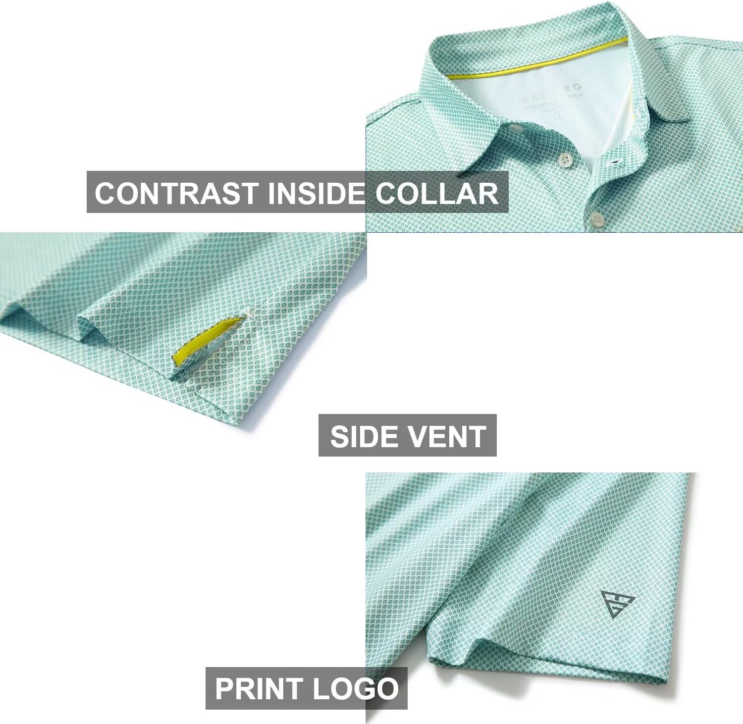 Detalle de Men’s Dry Fit Printed Performance Polo Shirt (UPF 30+, Moisture Wicking, 4-Way Stretch)