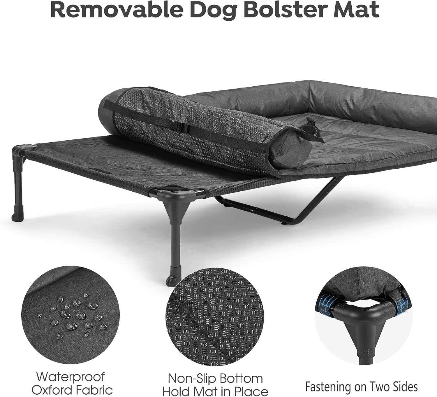 Detalle 2 de Veehoo Raised Dog Bed + Waterproof Removable Pillow-Top Mat (X-Large, Black)
