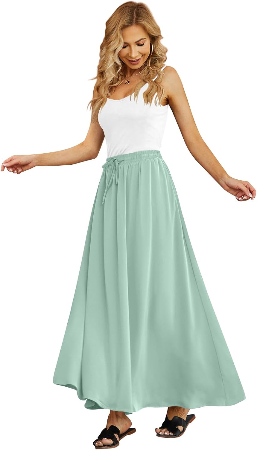 Detalle 2 de Yincro Women's Flowy Maxi Skirt with Pleats, High Waist and Pockets