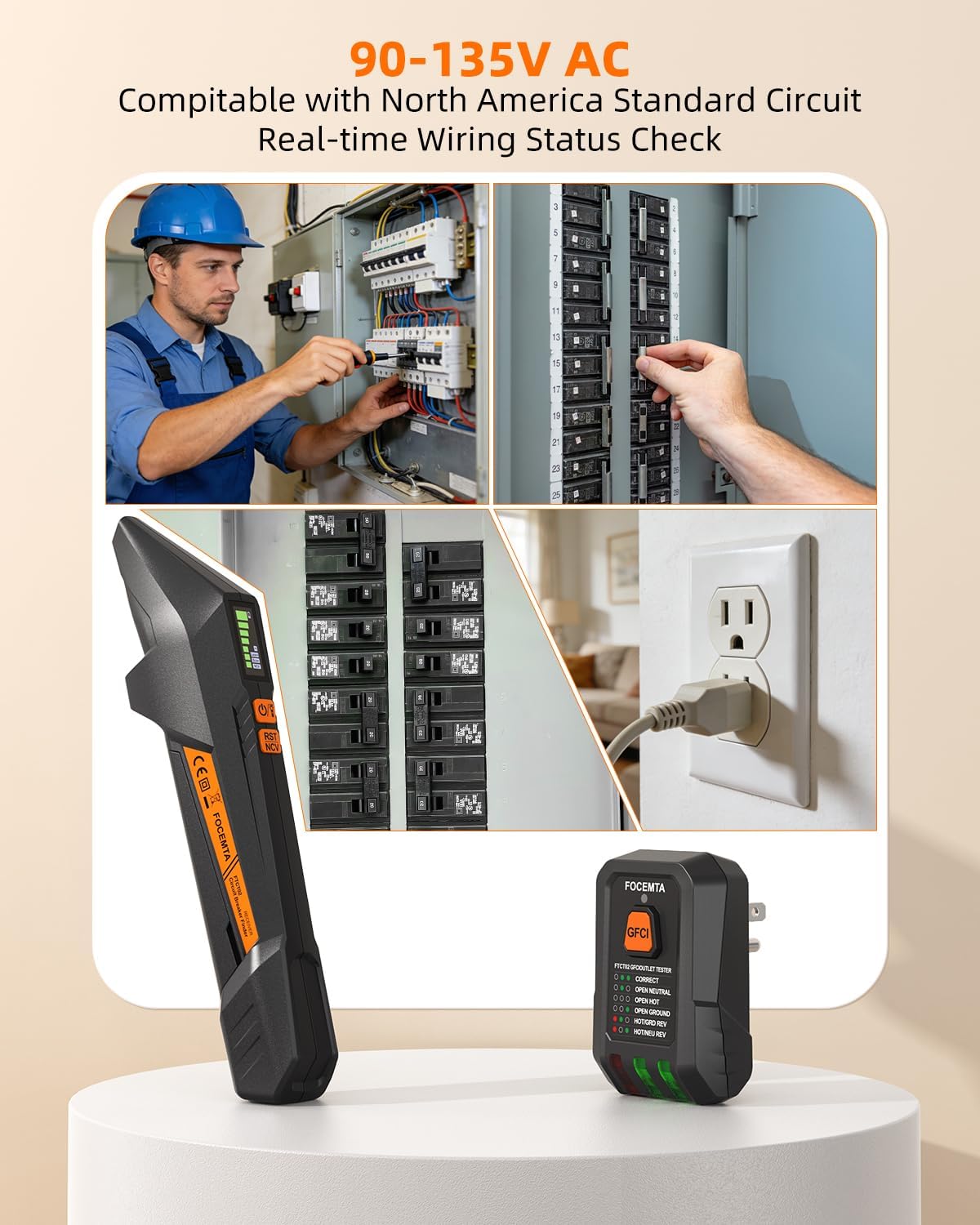 Thumbnail 6 de Focemta FTCT02: Circuit Breaker Finder and GFCI Outlet Tester with Color Screen