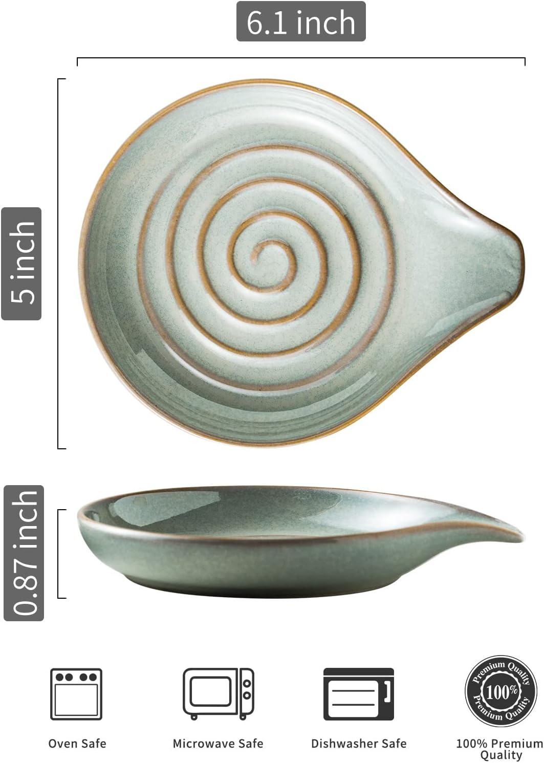 Thumbnail 1 de LAUCHUH 5" Large Ceramic Spoon Rest (Heat-Resistant Utensil Holder) in Unique Gray