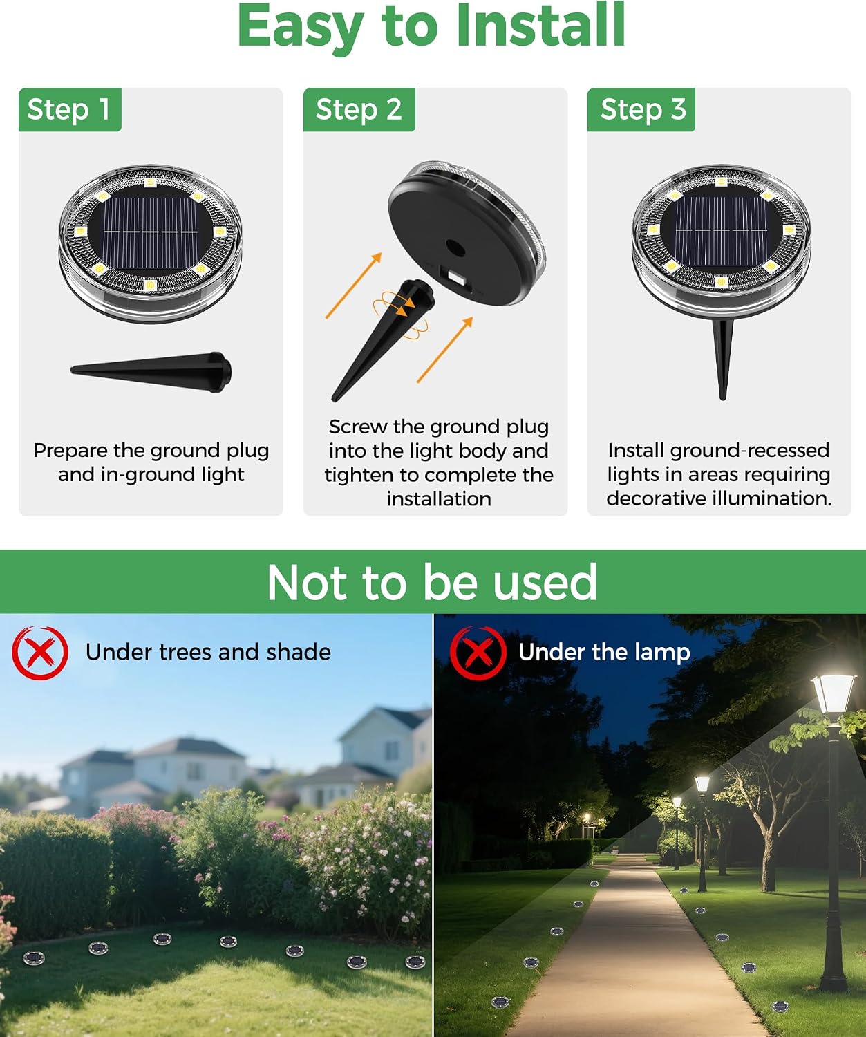 Thumbnail 5 de LOTMOS Solar Lights Outdoor Garden – 10 Pack 8 LED Ground Disk Lights, IP65, Cool White