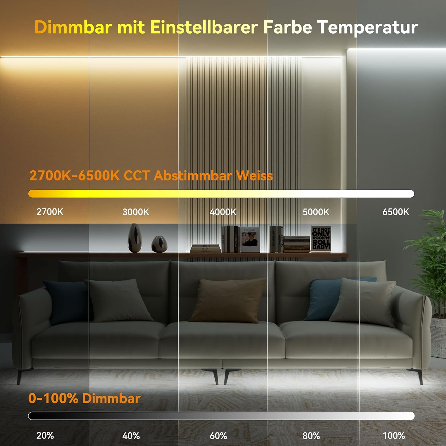 Detalle de PAUTIX COB LED Streifen CCT 5M Einstellbar Weiß 2700K–6500K | Smart WiFi, 24V, App-Steuerung
