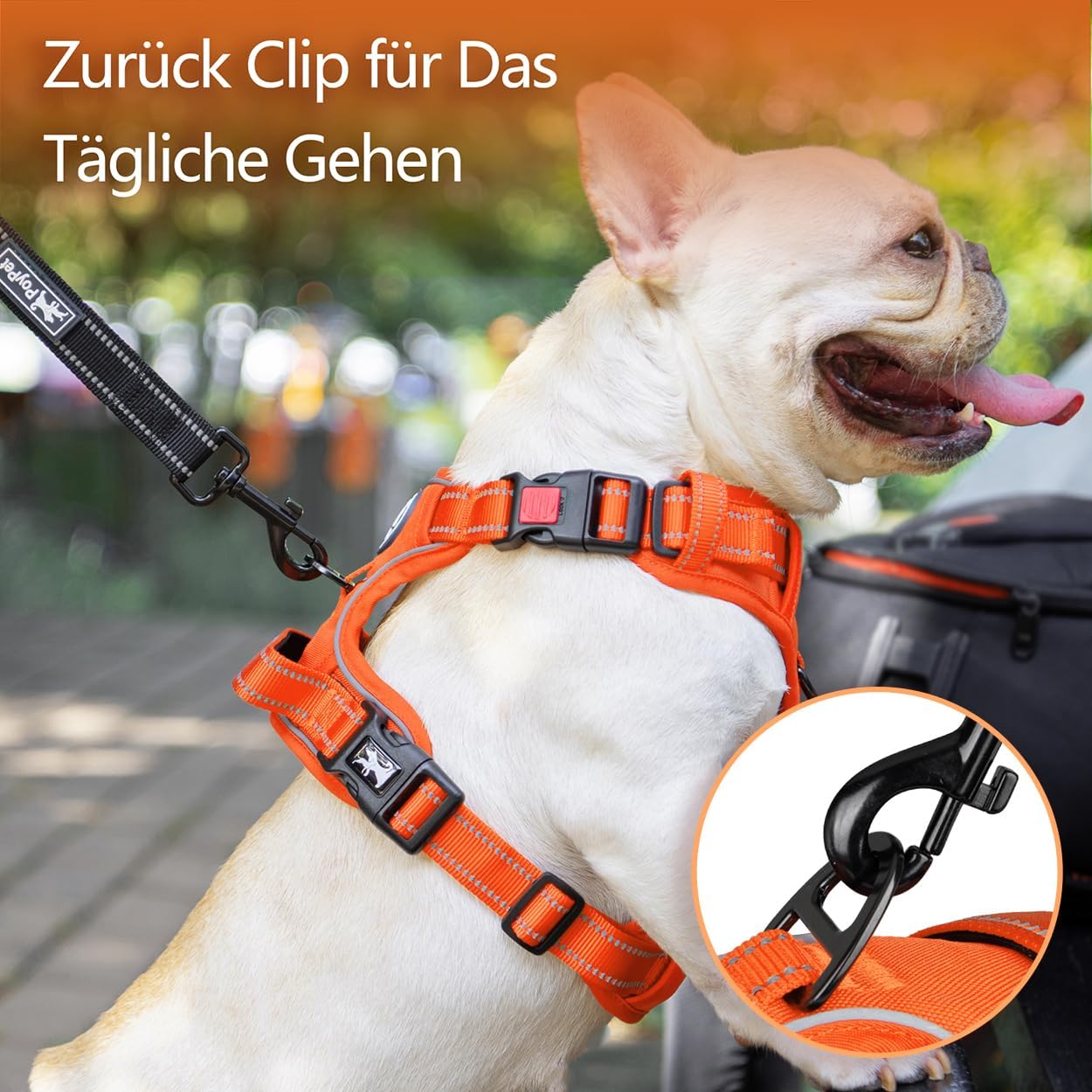Thumbnail 2 de PoyPet Keine Pull Hundegeschirr mit reflektierender Weste, Easy Control-Griff und 4-fach verstellbaren Riemen (Orange, M)