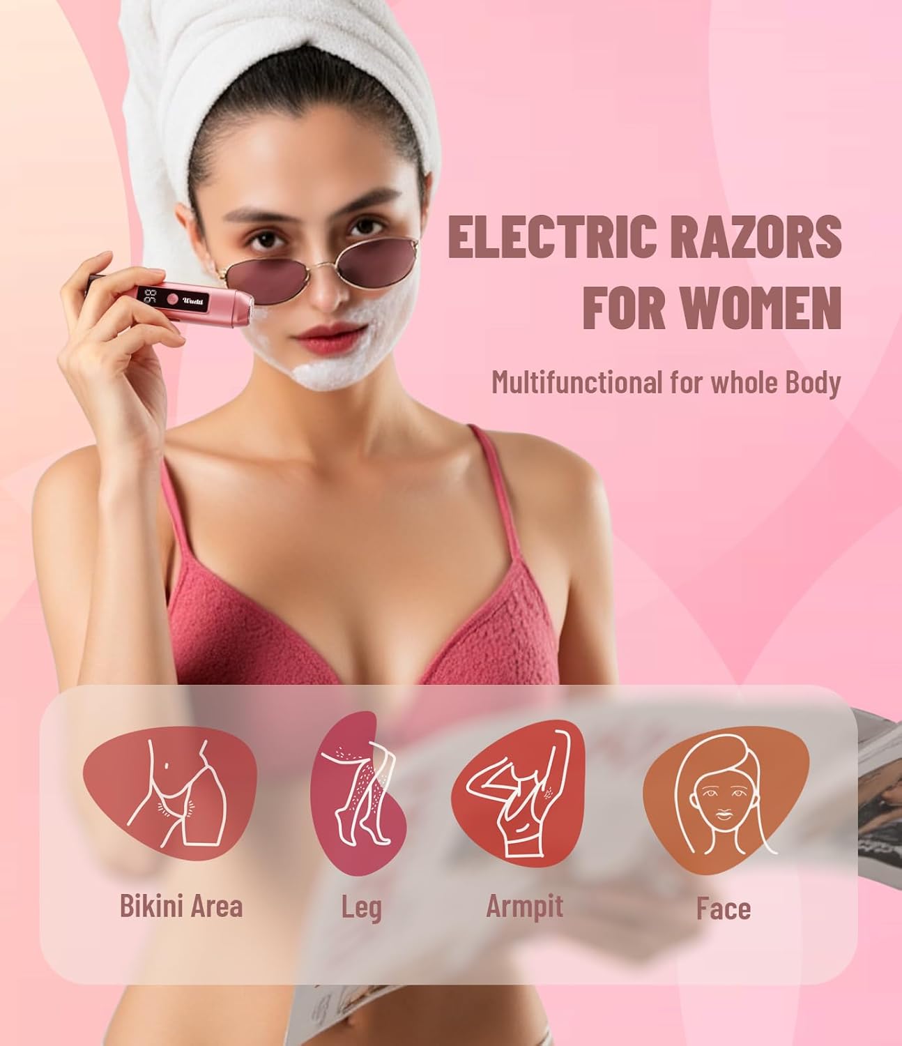 Thumbnail 5 de Dual Head Electric Bikini Trimmer for Women – IPX7 Waterproof with LED Display (Rococo Pink)