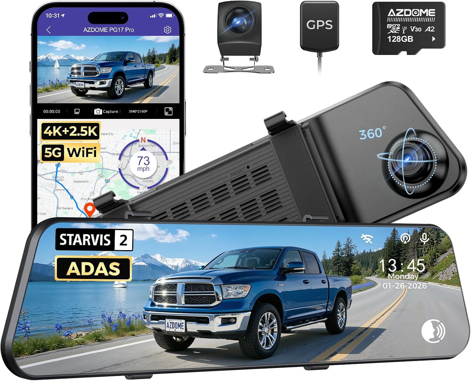 Detalle de AZDOME PG17 Pro 4K+2.5K Mirror Dash Cam
