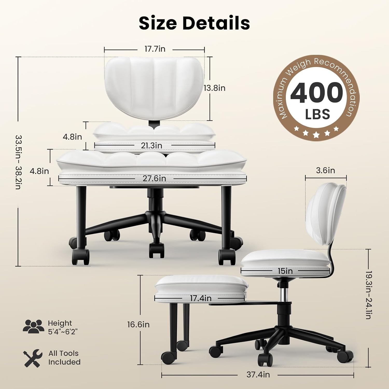 Detalle 2 de HOMRELEXA Cross-Legged Office Chair in PU Leather