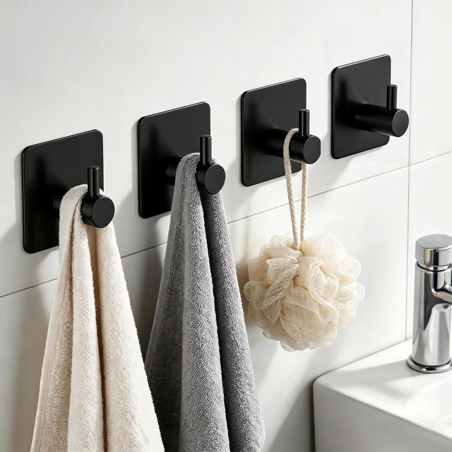 Thumbnail 4 de AITODOS TA GG-B-4 Self-Adhesive Hooks, Black Stainless Steel, 4-Pack