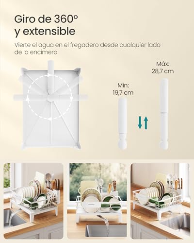 Detalle de SONGMICS Escurreplatos para Encimera KCS550WG01 (Blanco Nube): drenaje giratorio 360° y extensible