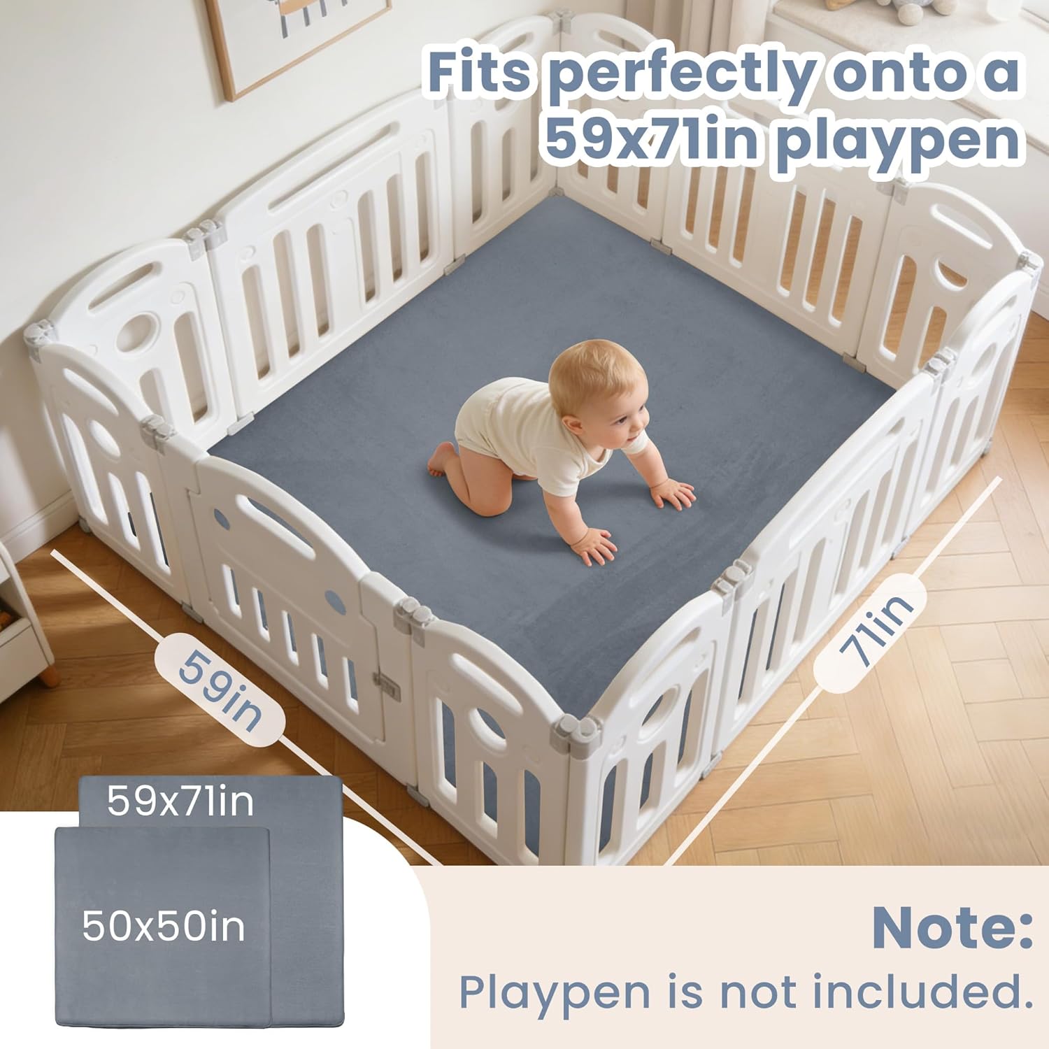 Thumbnail 4 de ACOMOPACK 1.3" Thick Baby Play Mat for Floor 59x71 – Water-Repellent, Non-Slip Memory Foam, Grey