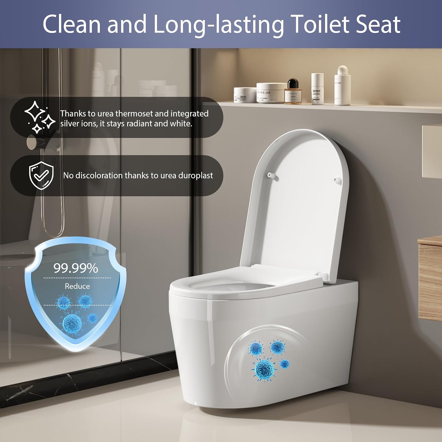 Detalle de Aptliton Family Toilet Seat with Quick Release, Soft Close and Built-in Child Seat (D-shape) – White