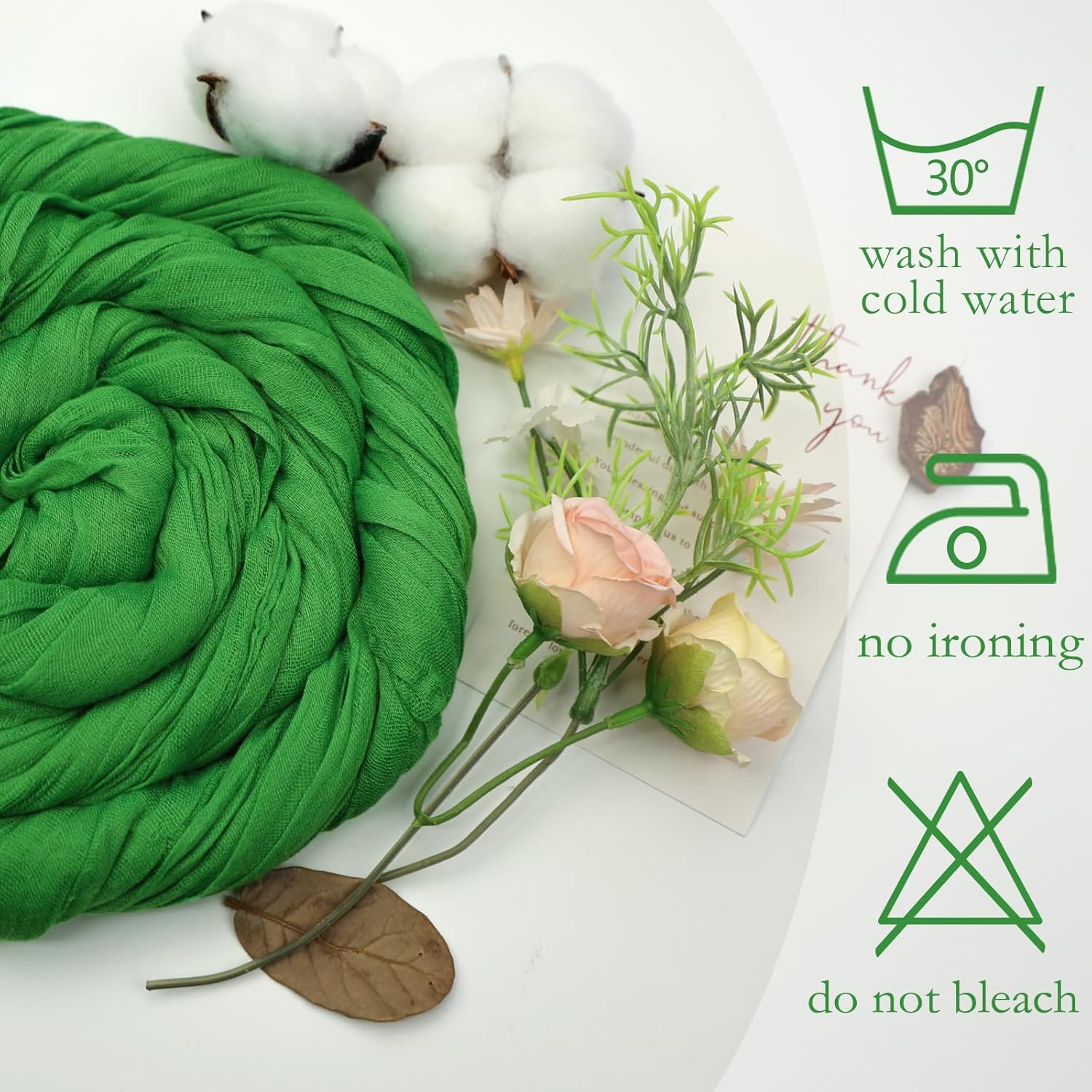 Thumbnail 4 de 12-Pack Green Cheesecloth Table Runner (Boho Gauze), 35 x 120 Inch Rustic Sheer Runner for Parties & Events