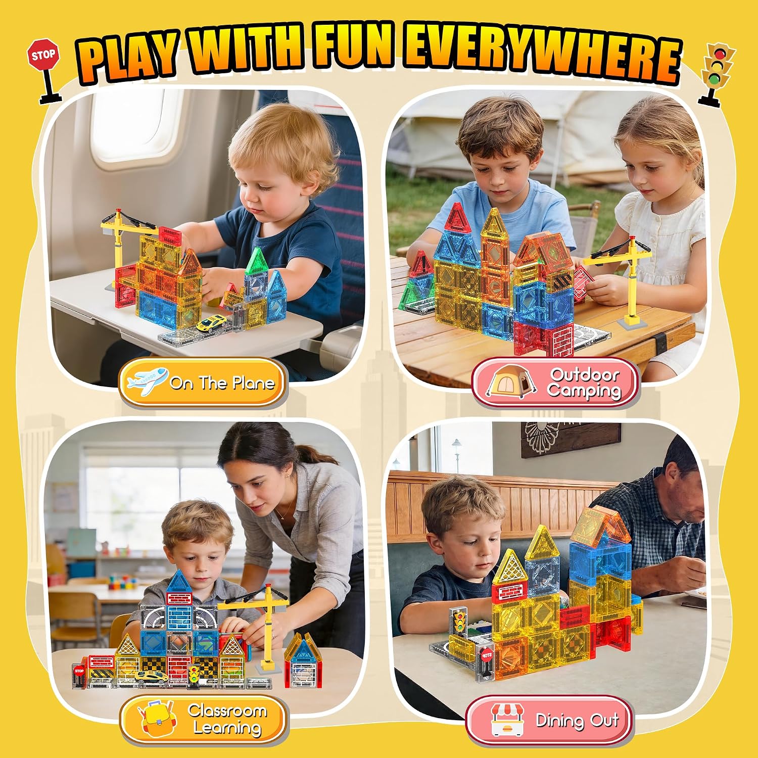 Thumbnail 3 de iKidiki Mini Travel Magnetic Tiles Construction 53 PCS – Compact, Open-Ended Building Fun for 3–8 Year Olds