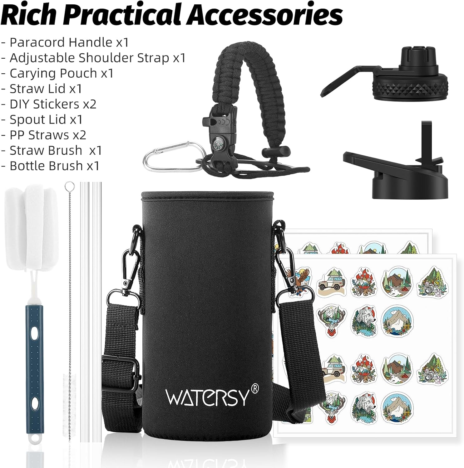 Thumbnail 6 de WATERSY 64oz Insulated Water Bottle (Cold 48 Hours) — BPA-Free, Leak-Proof Half-Gallon Flask with Straw Lids