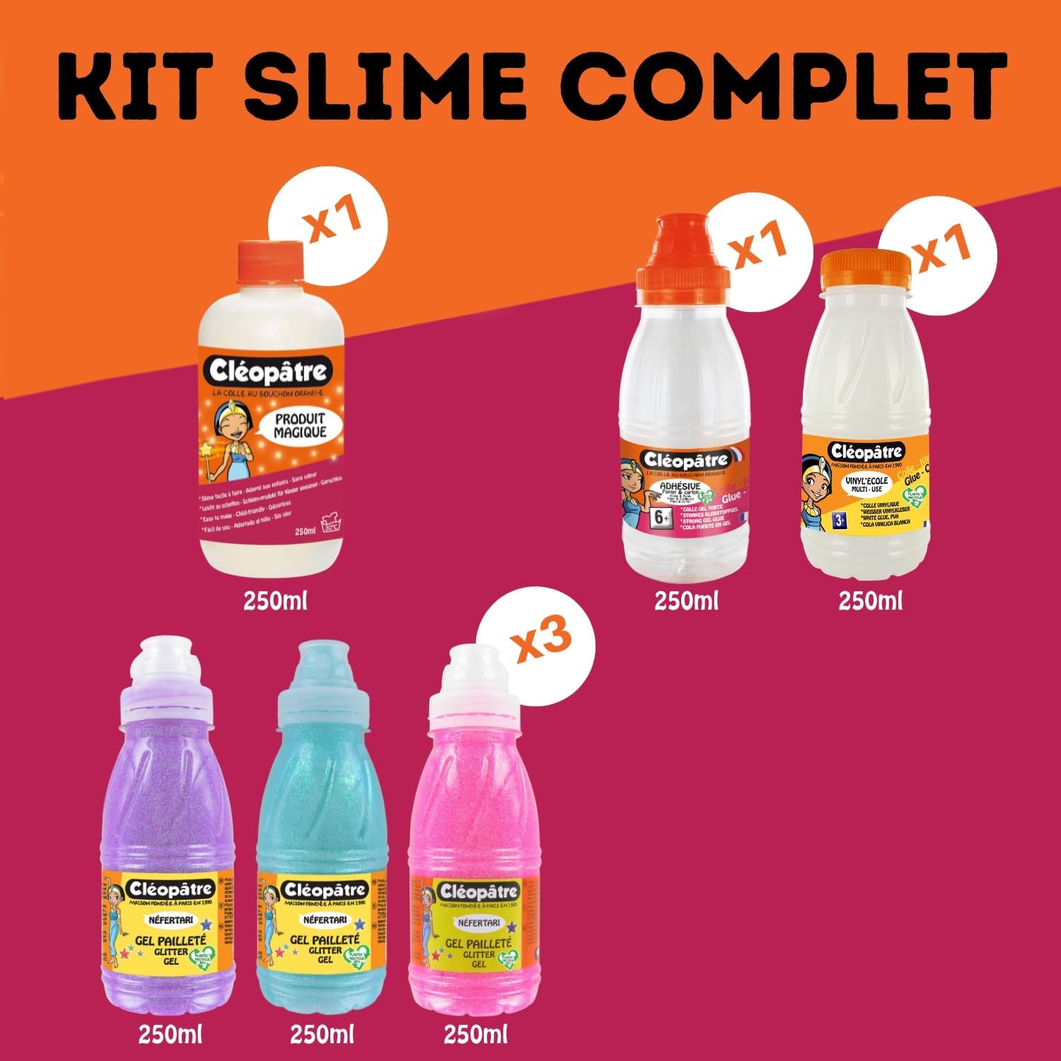 Detalle 2 de CLEOPATRE – Kit de Slime : tout ce qu’il faut pour fabriquer des Slimes colorés et pailletés
