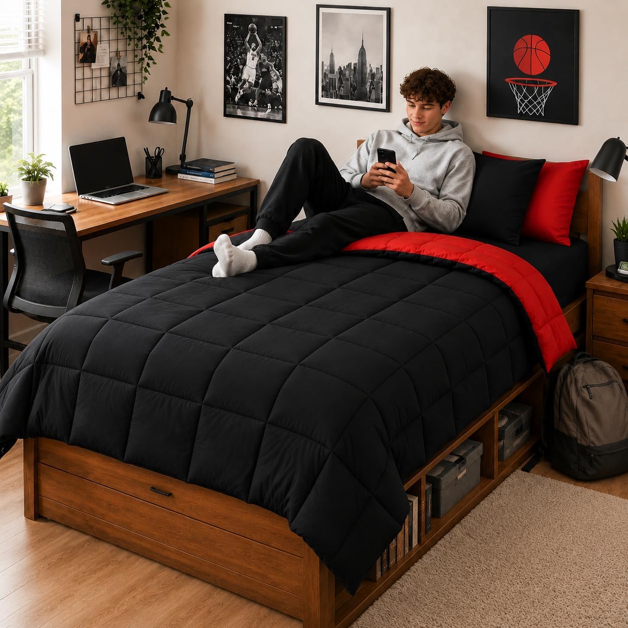 Thumbnail 1 de Anluoer Twin XL Comforter Set (5 Pieces) – Black Bed in a Bag