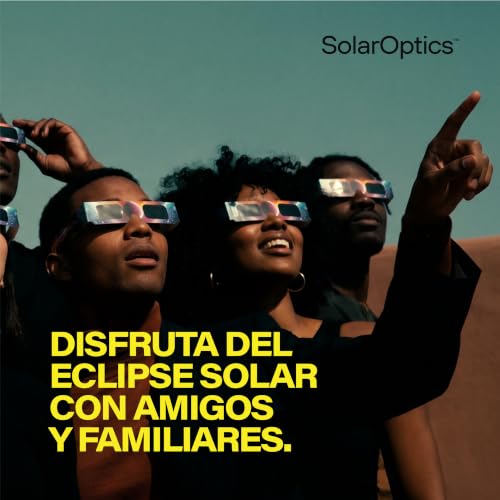 Detalle de Solar Optics: 12 Gafas Eclipse Solar con 3 Filtros para Móvil · Kit Completo para Ver y Fotografiar el Eclipse