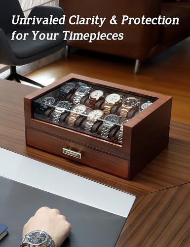 Detalle de Scatola porta orologi di lusso Kamier: 12 scomparti, coperchio in vetro e cassetto integrato