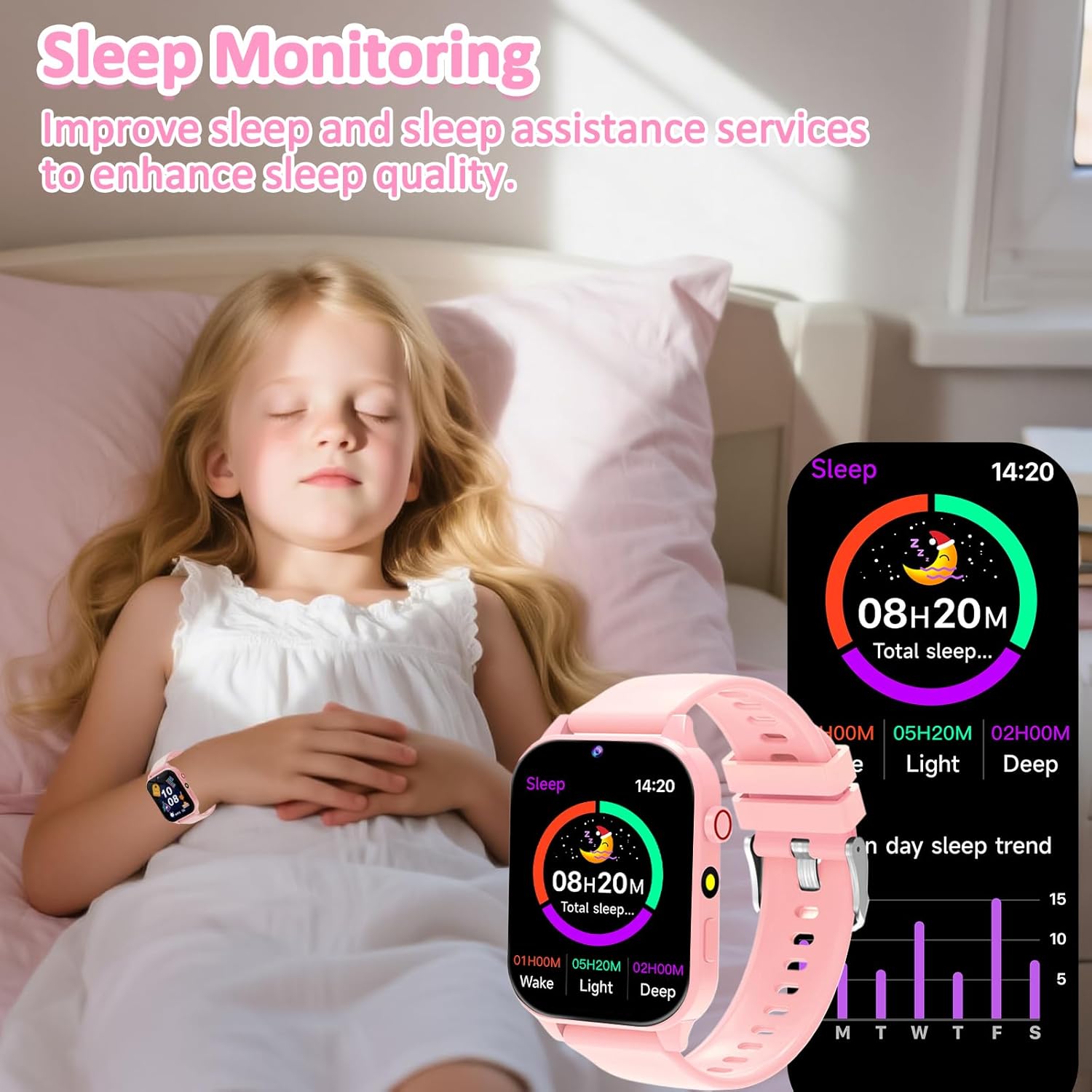 Thumbnail 3 de kaacly Kids Smart Watch for Girls & Boys (Pink) with DIY Face, Steps, Sleep Monitoring and Games