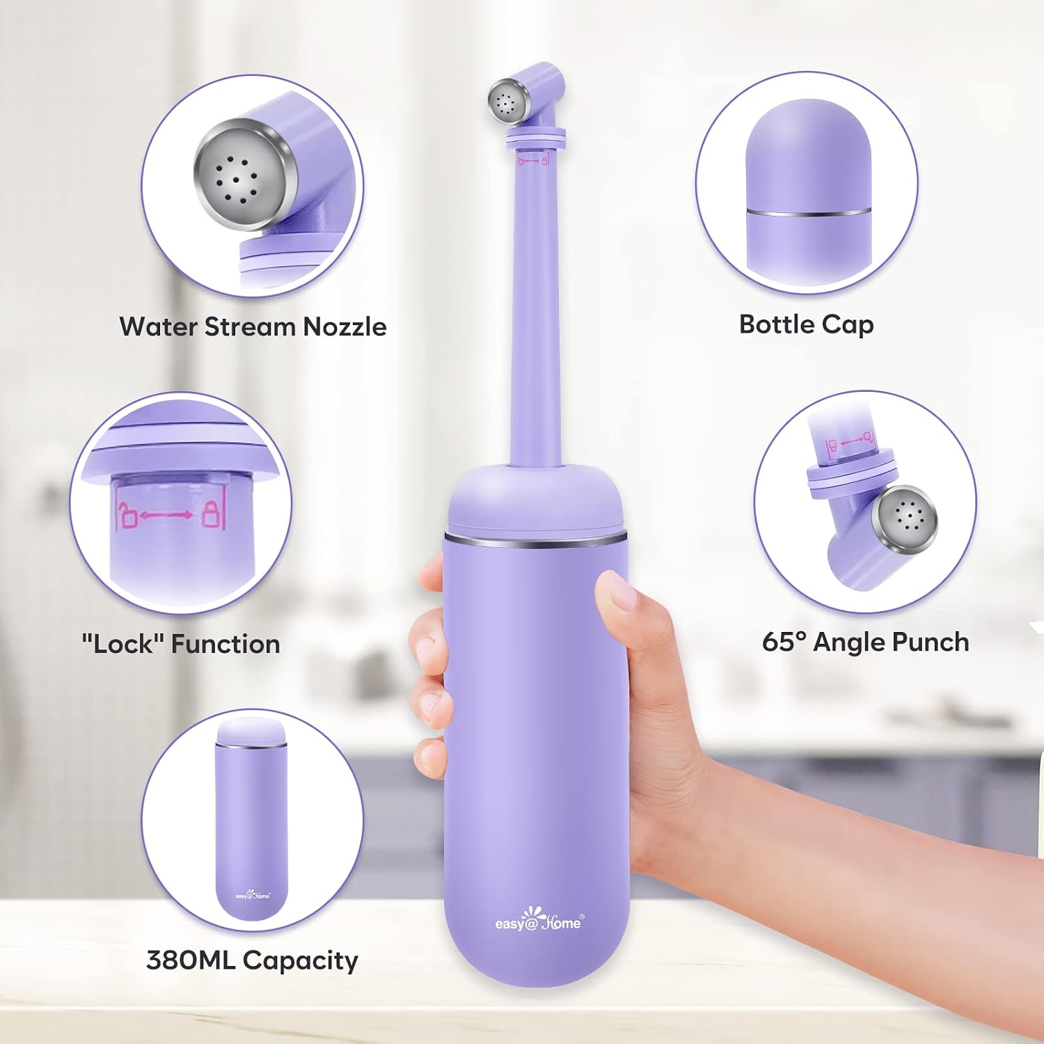 Thumbnail 6 de Easy@Home Portable Peri Bottle (EPB-01) – 380ml, Purple, Leakproof Handheld Bidet for Postpartum, Perineal Care, and Travel