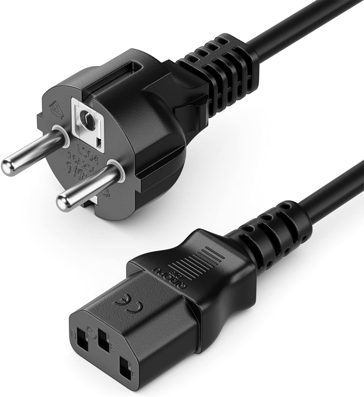 Detalle de deleyCON 2m Kaltgerätekabel – Netz- und Schutzkontaktstecker (CEE 7/7) auf C13, Schwarz