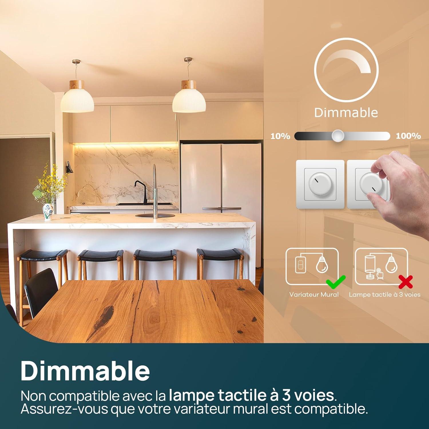 Detalle de Lot de 3 ampoules LED Linkind Ampoule Edison A60 E27 dimmable 7,3 W (équiv. 60 W) blanc chaud 2700 K