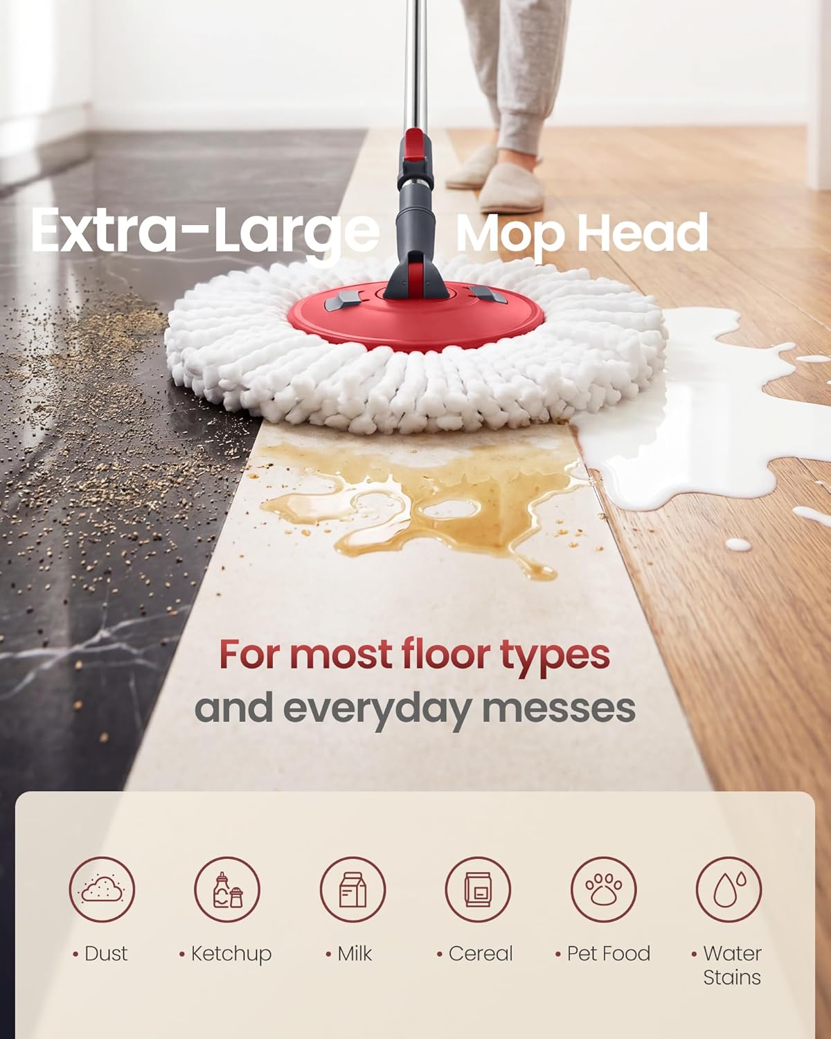 Thumbnail 6 de SONGMICS Spin Mop Bucket Set with Pedal Wringer (LMB002GT03) – 122.5–150 cm Adjustable Telescopic Handle