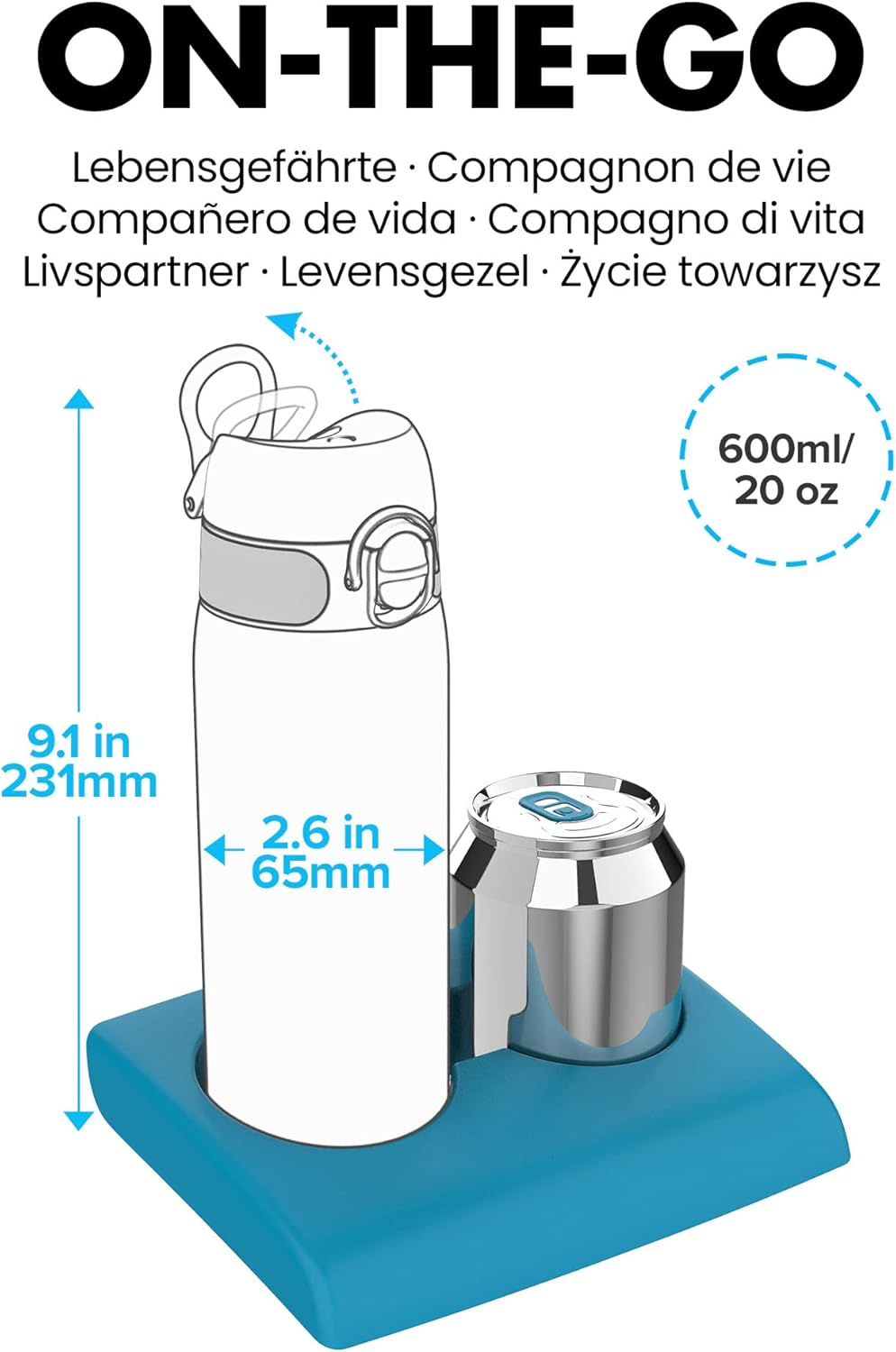 Detalle de Ion8 Gourde Inox Léger 600ml – Non isolé, Anti-Fuite, Bleu
