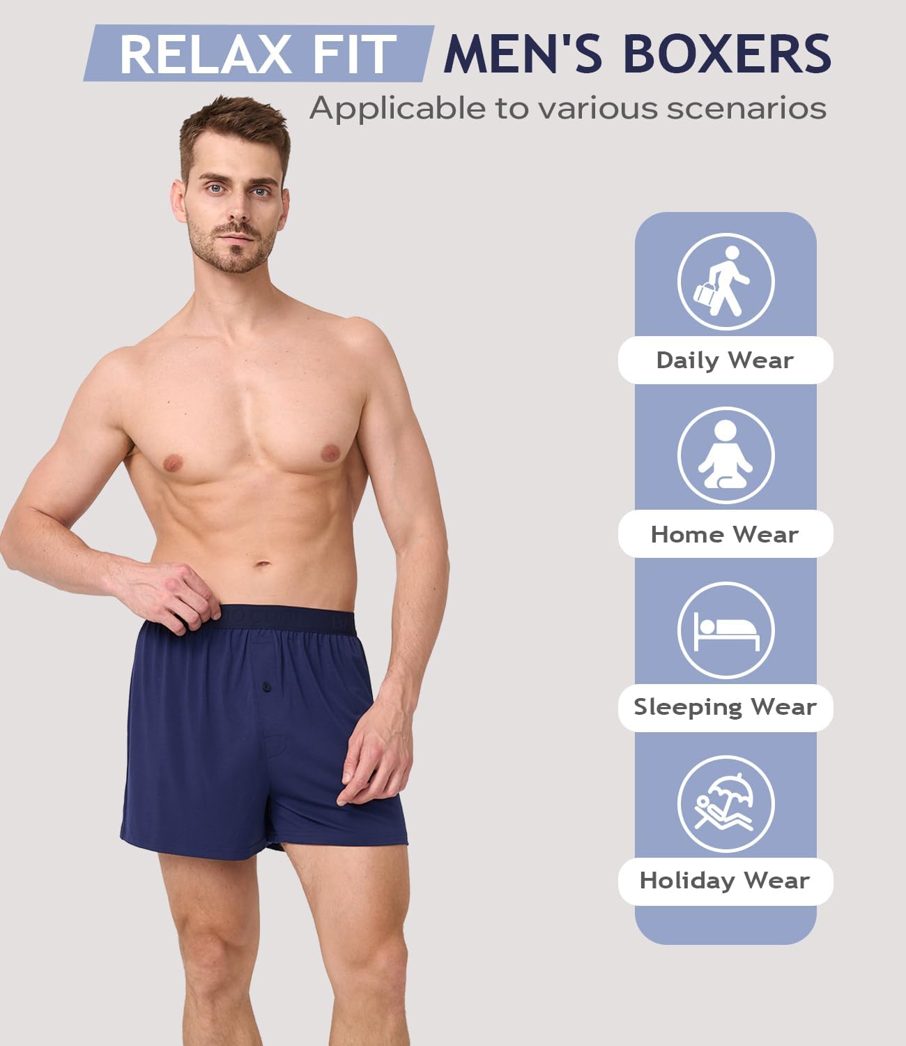 Detalle de BAMBOO COOL Mens Underwear Boxers: Moisture-Wicking, Loose Fit, Super Soft 4 Pack