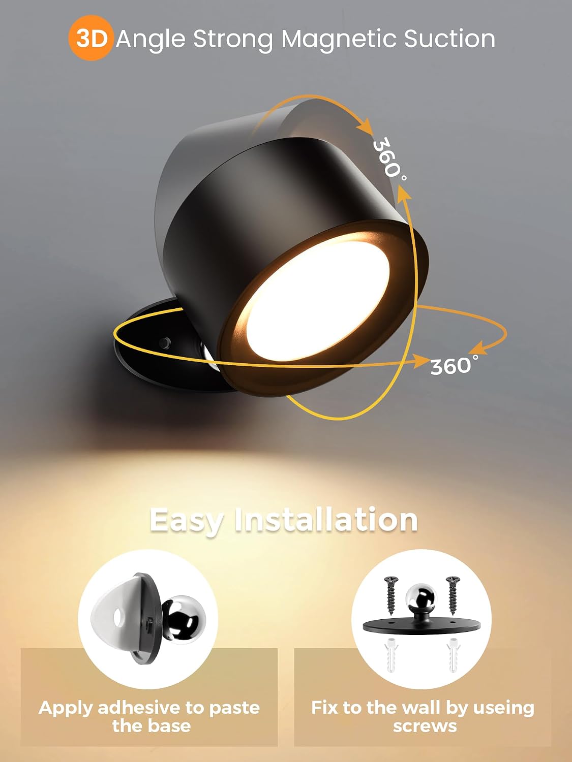 Detalle 2 de ESUNYD 11009 Rechargeable Wall Sconce, Dimmable with 3 Light Colours