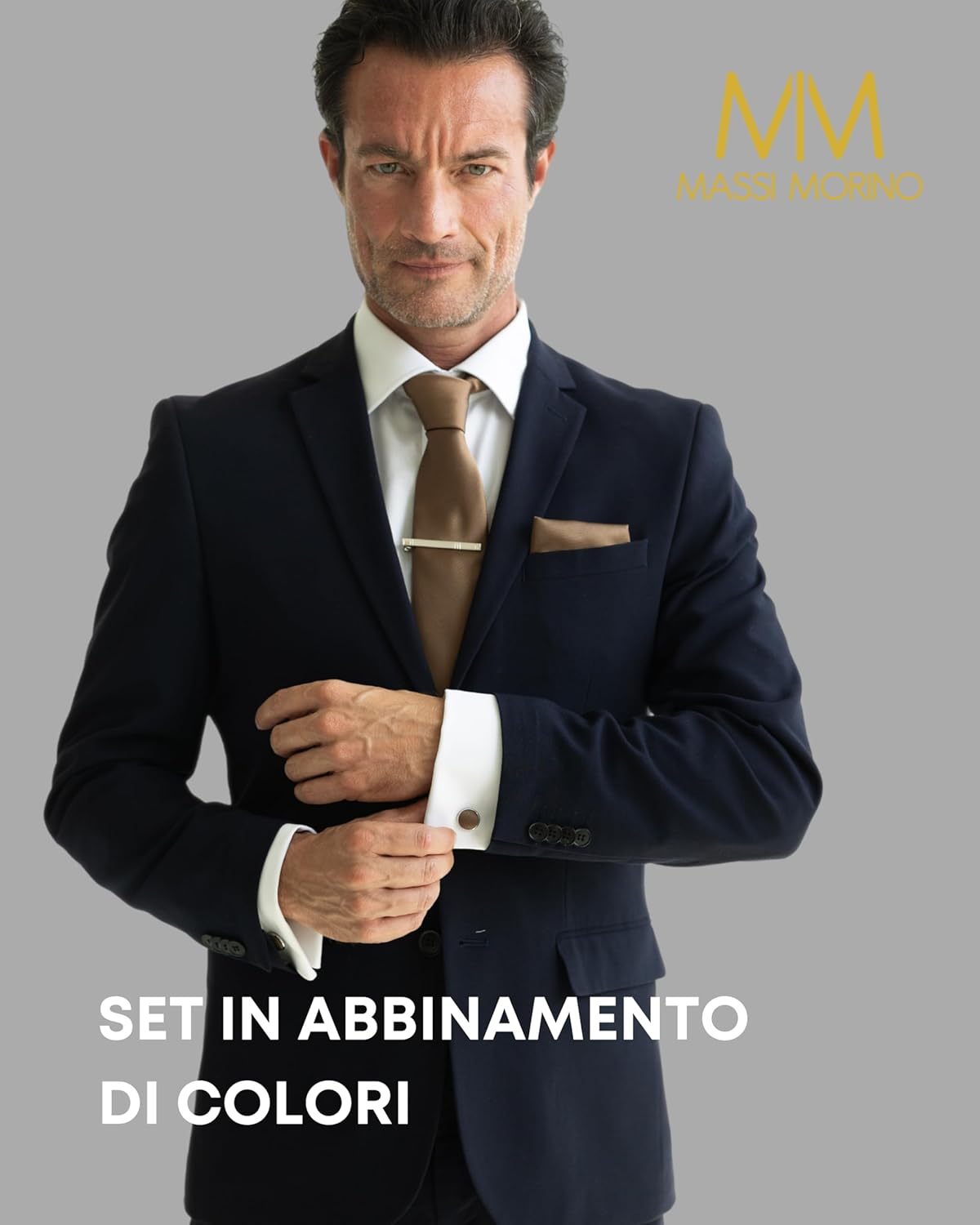 Thumbnail 2 de Massi Morino set cravatta e fazzoletto da uomo con gemelli e fermacravatta in confezione regalo